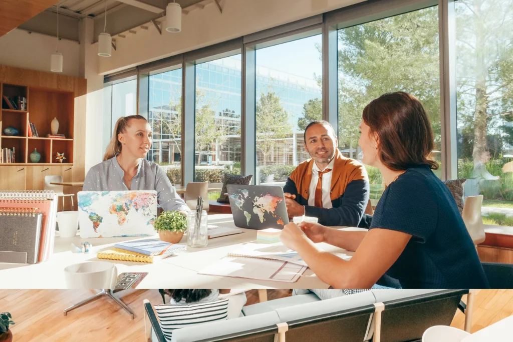 Modern office with a team working